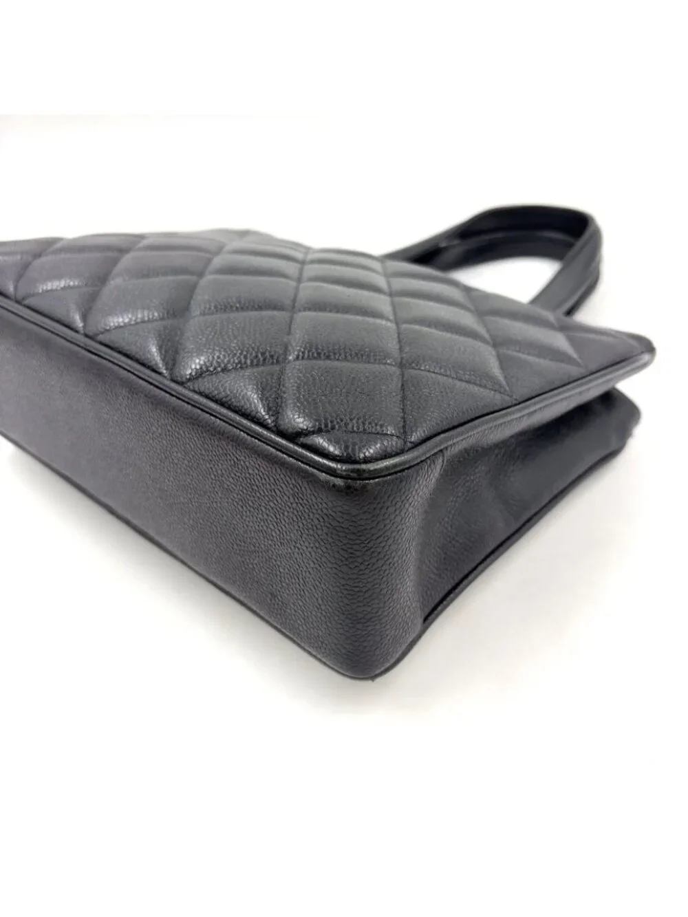 Chanel Quilted Turnlock Caviar Leather Black Tote Bag Gold